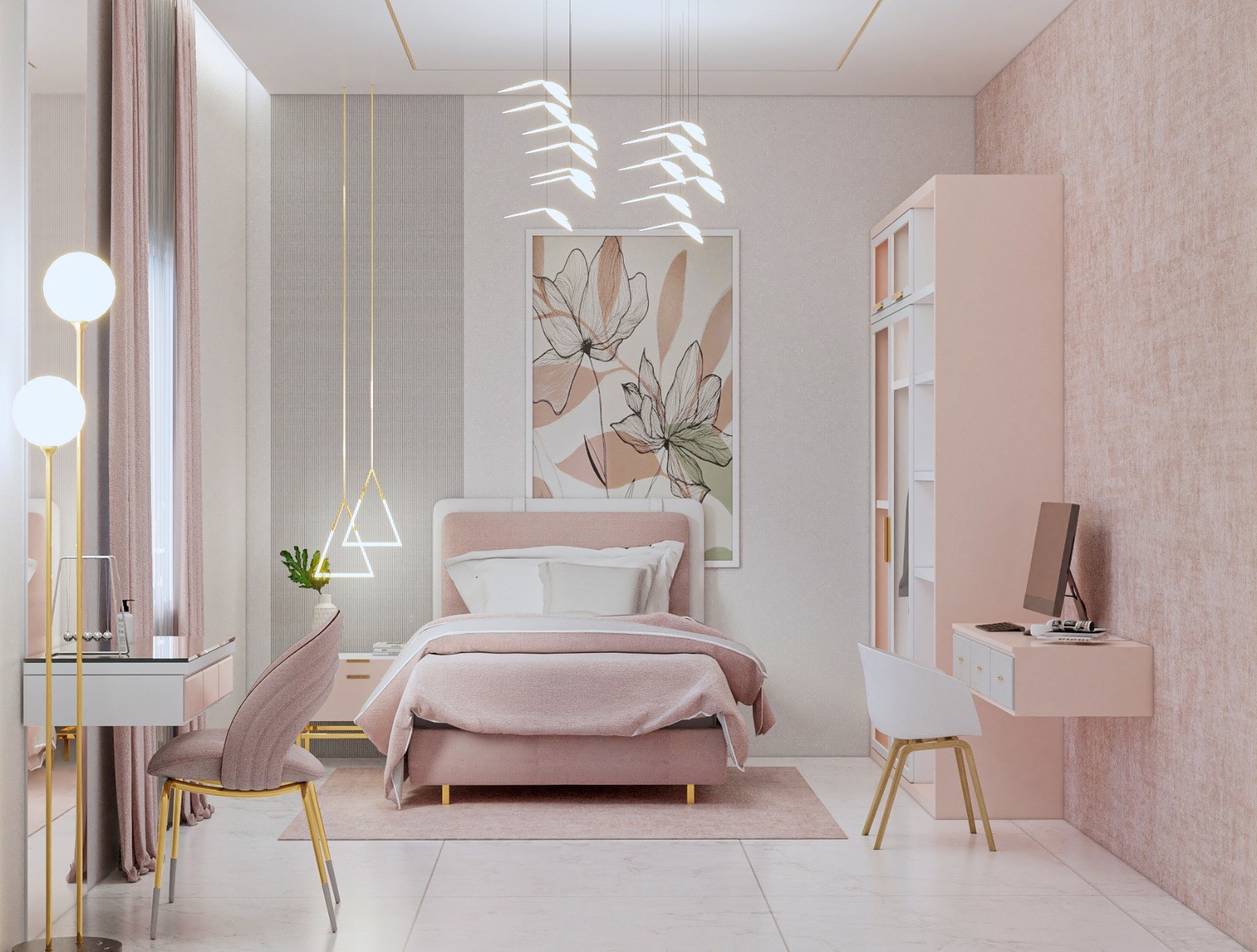 تصميم مودرن لغرفة نوم بنات