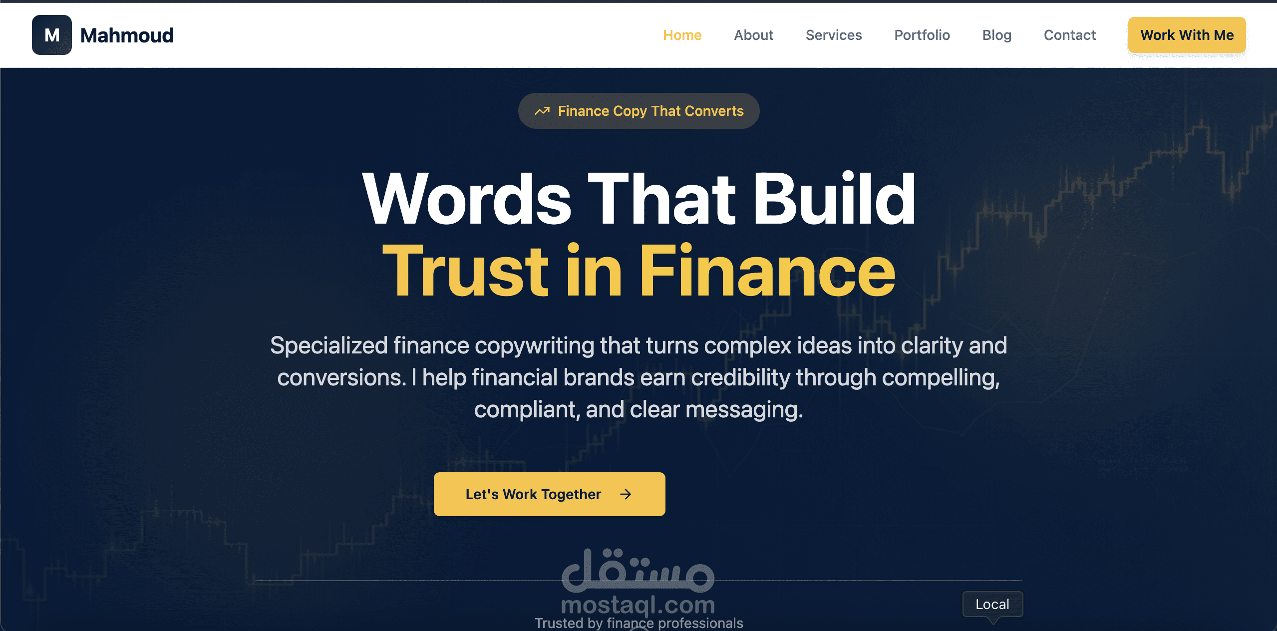 تصميم وتطوير موقع محمود الحلو - متخصص كتابة المحتوى المالي (Finance Copywriting)