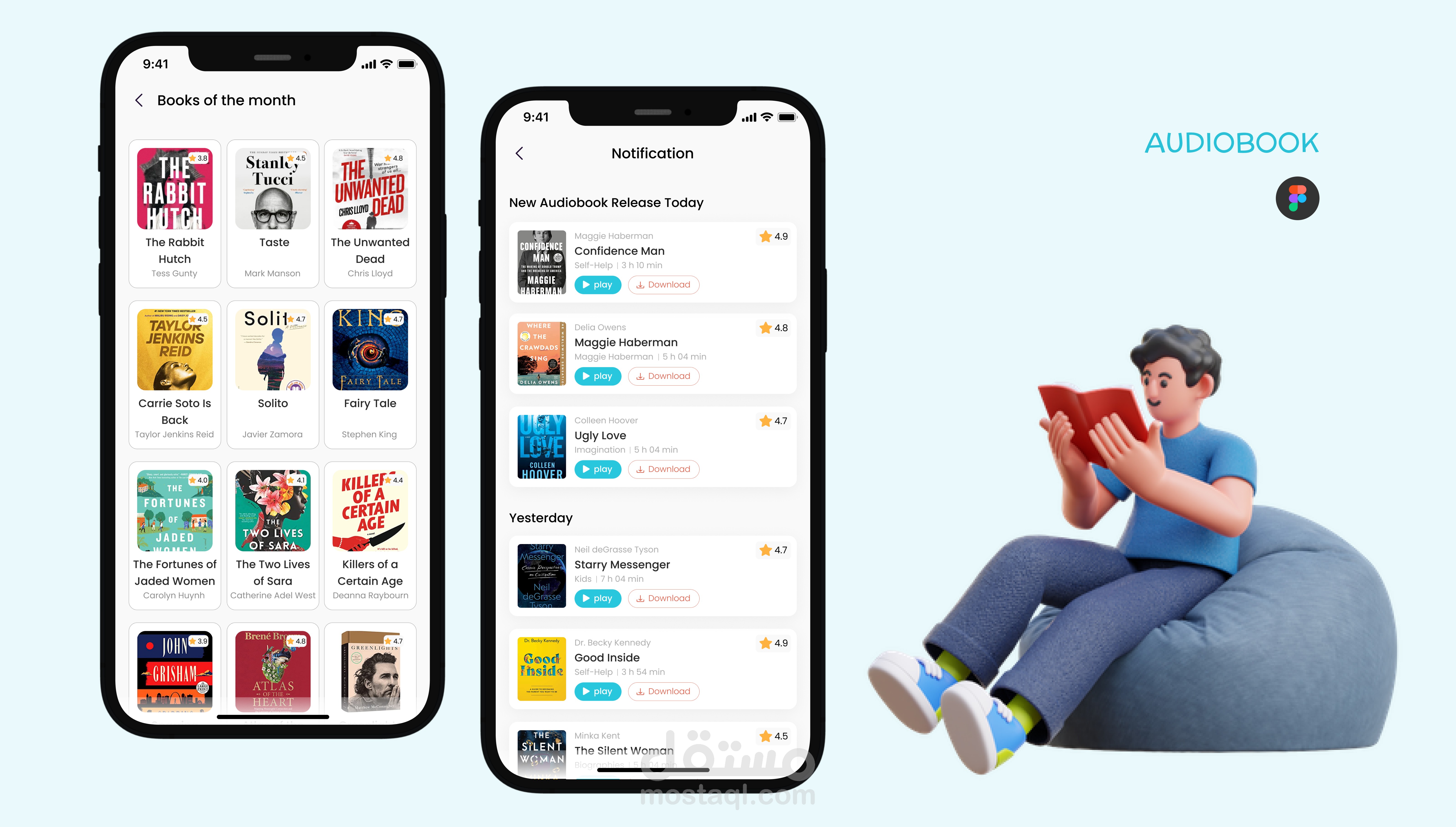 تصميم تطبيق Audiobook بإستخدام برنامج فيجما Figma و miro لنظامي التشغيل IOS & Android