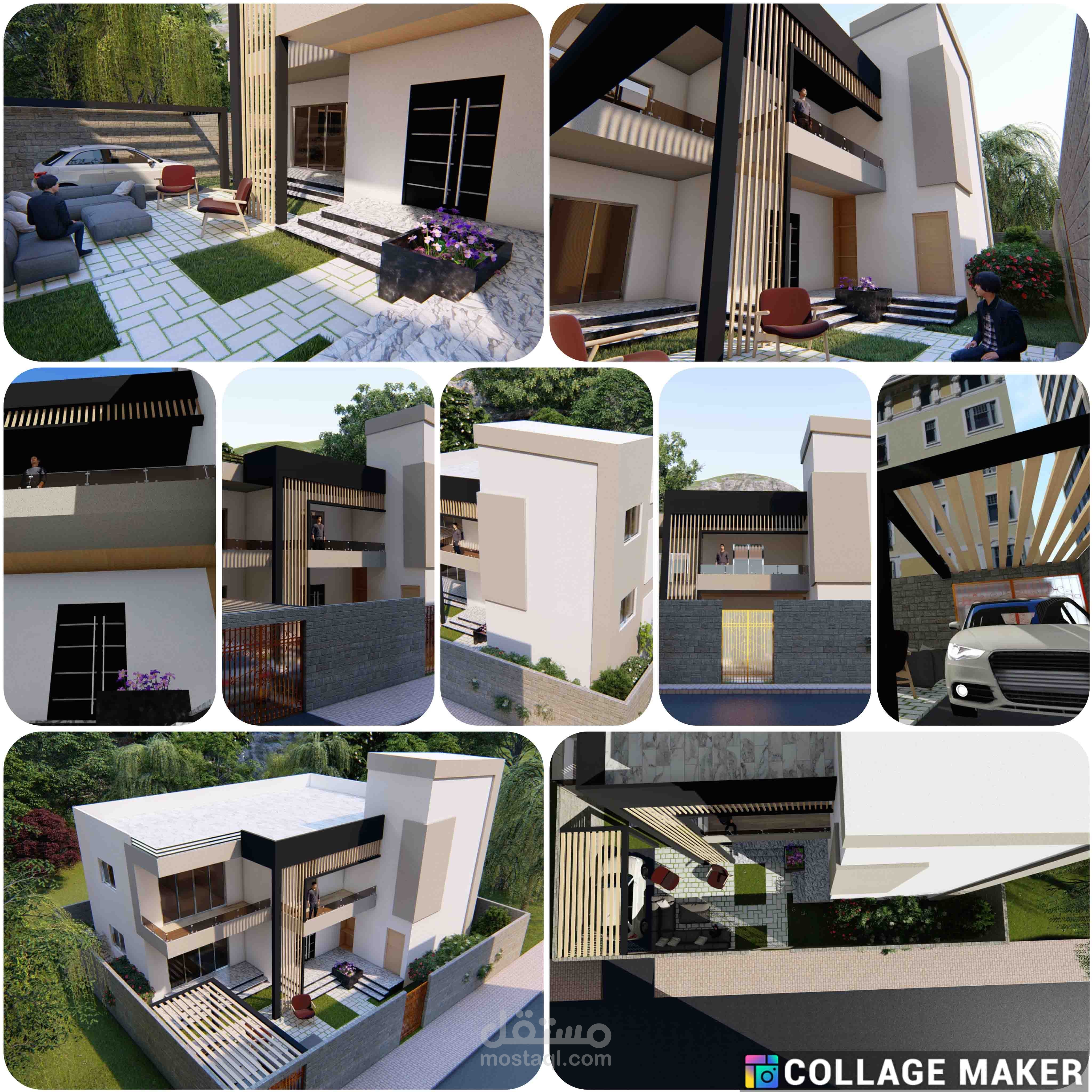 تصميم مساقط وواجهات لفيلا سكنية من طابقين.