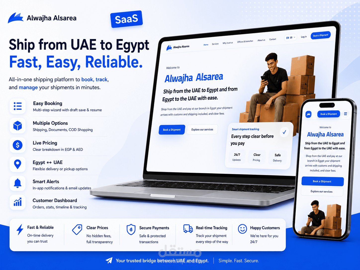 موقع لشركة شحن بين مصر والإمارات (من الحجز حتى التسليم)