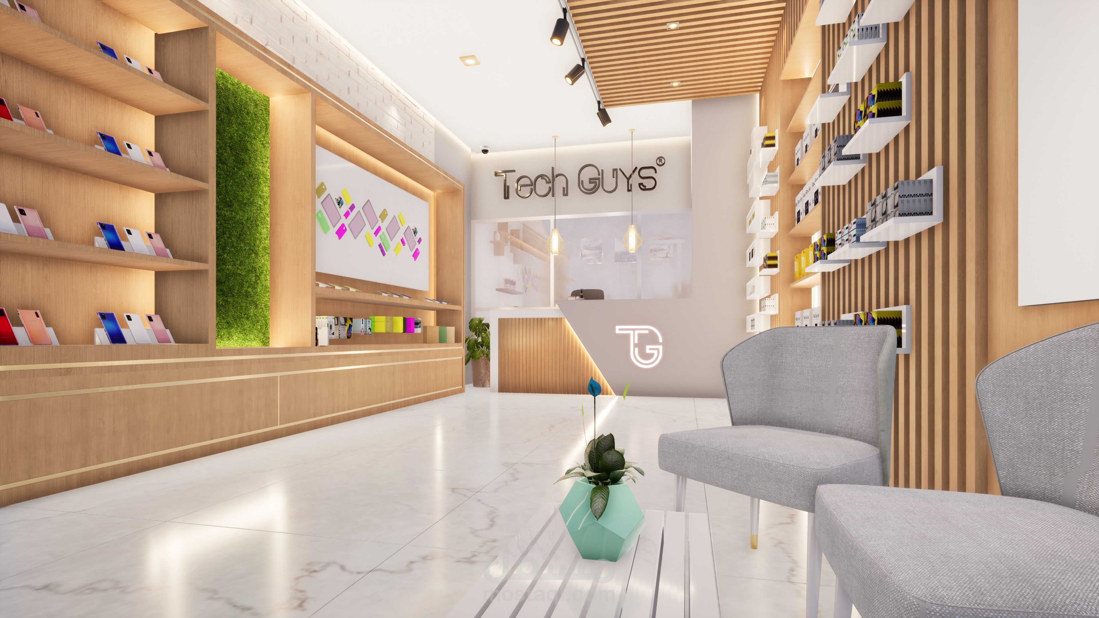 تصميم مودرن لـ محل اكسسوارات جوالات في السعودية