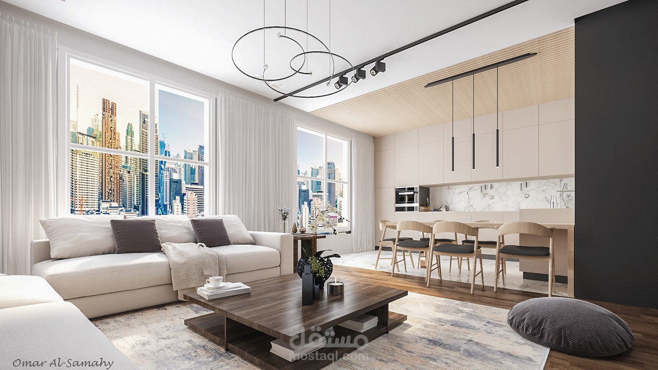 غرفة معيشة + مطبخ