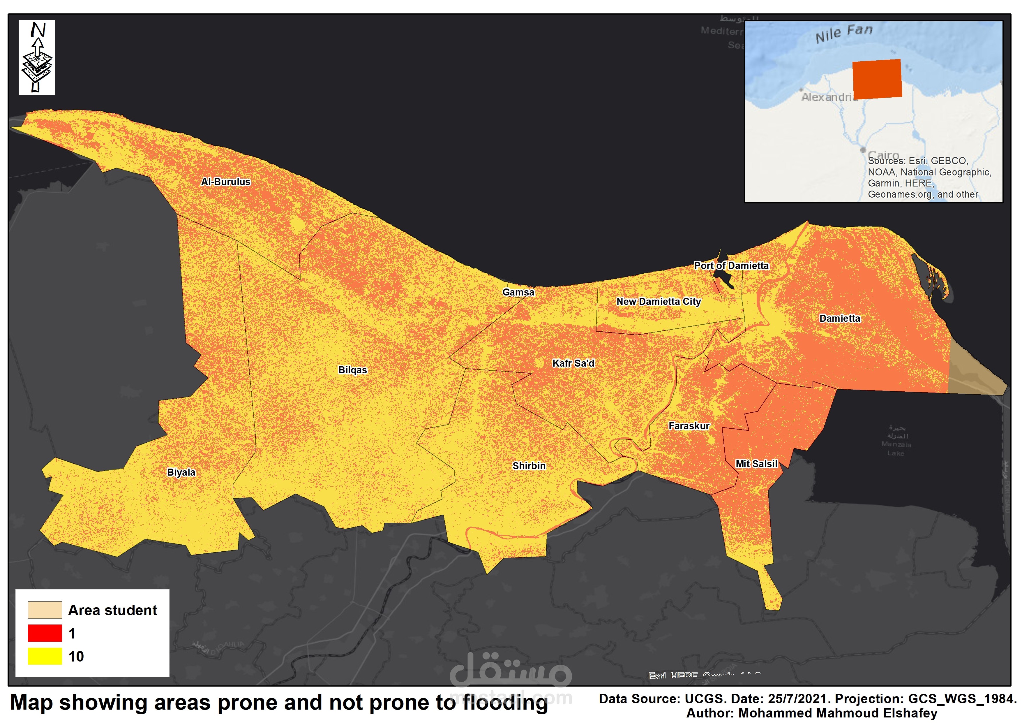 خريطة توضح الاماكن المعرض للغرق في محافظه كفر الشيخ في حاله ارتفاع نسبه المياه