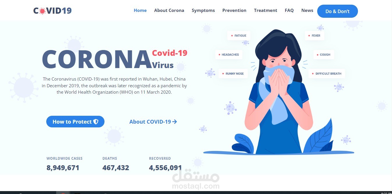 "Covid 19" هو صفحة هبوط غرضها التوعية و كيفية مواجهة فيروس كورونا المستجد