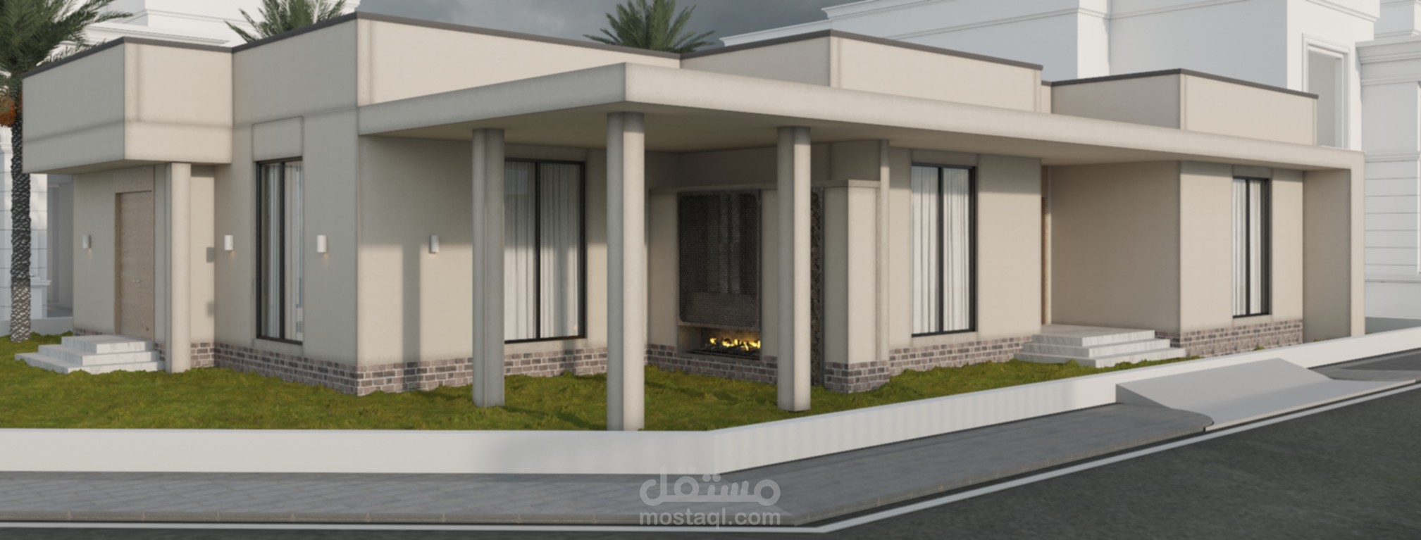 تصميم واجهة فيلا دور واحد مودرن