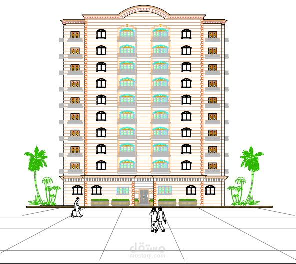 تقسيم معمارى لمبنى سكنى +واجهه معماريه