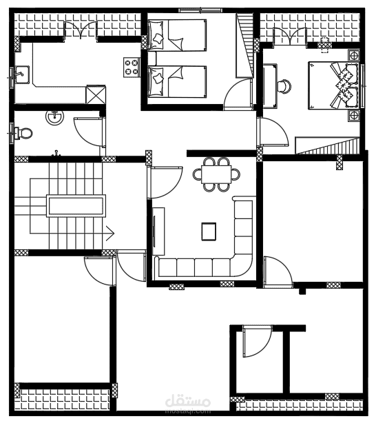 تقسيم معمارى لمنزل 150 متر مربع الى شقتين