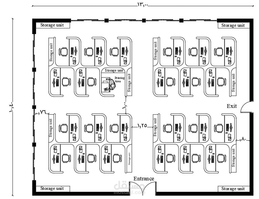 تخطيط وتوزيع مكاتب (Cubicles) داخل مبنى إداري