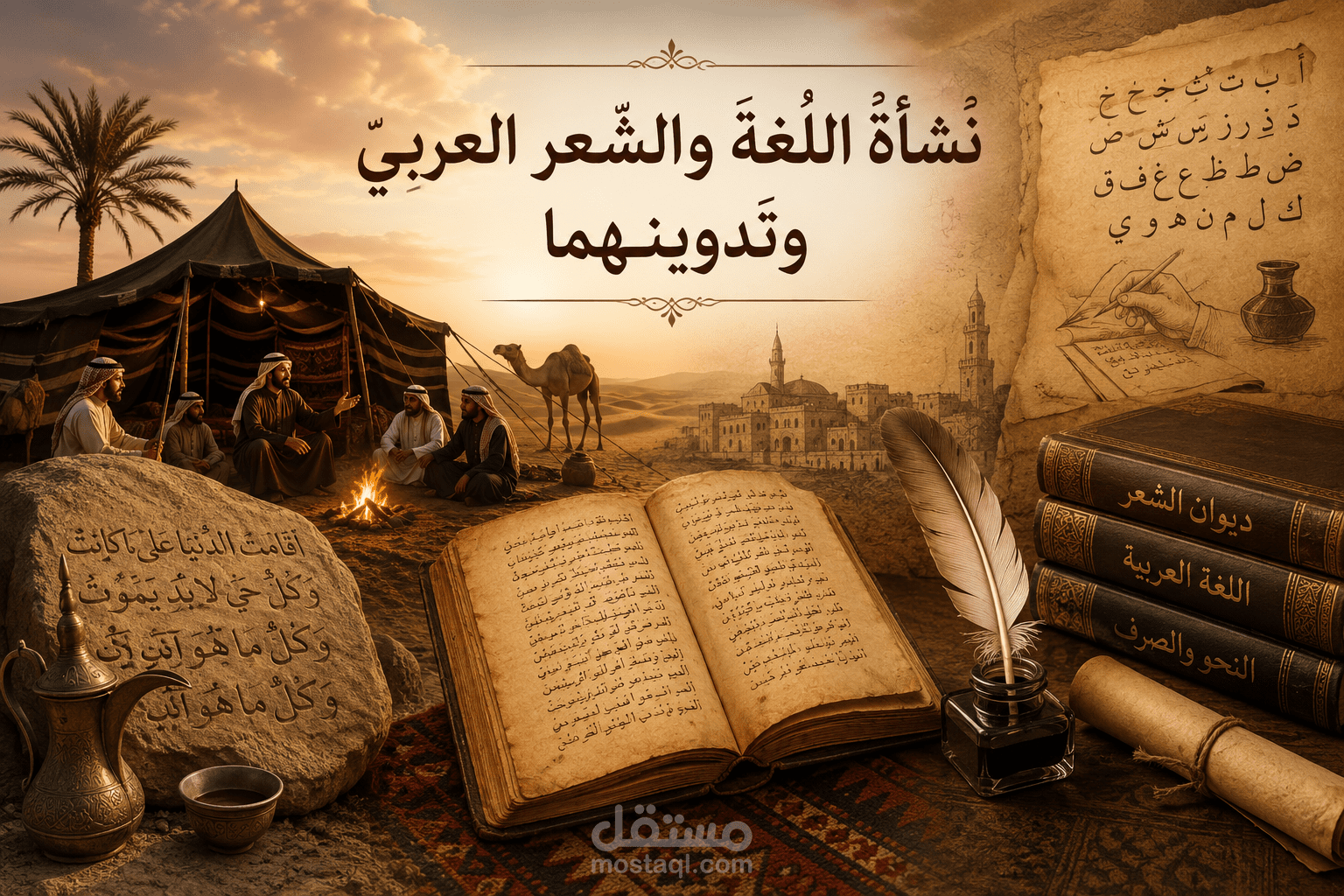 نَشْأَةُ اللُّغَةِ وَالشِّعْرِ العَرَبِيِّ وَتَدْوِينُهُمَا.