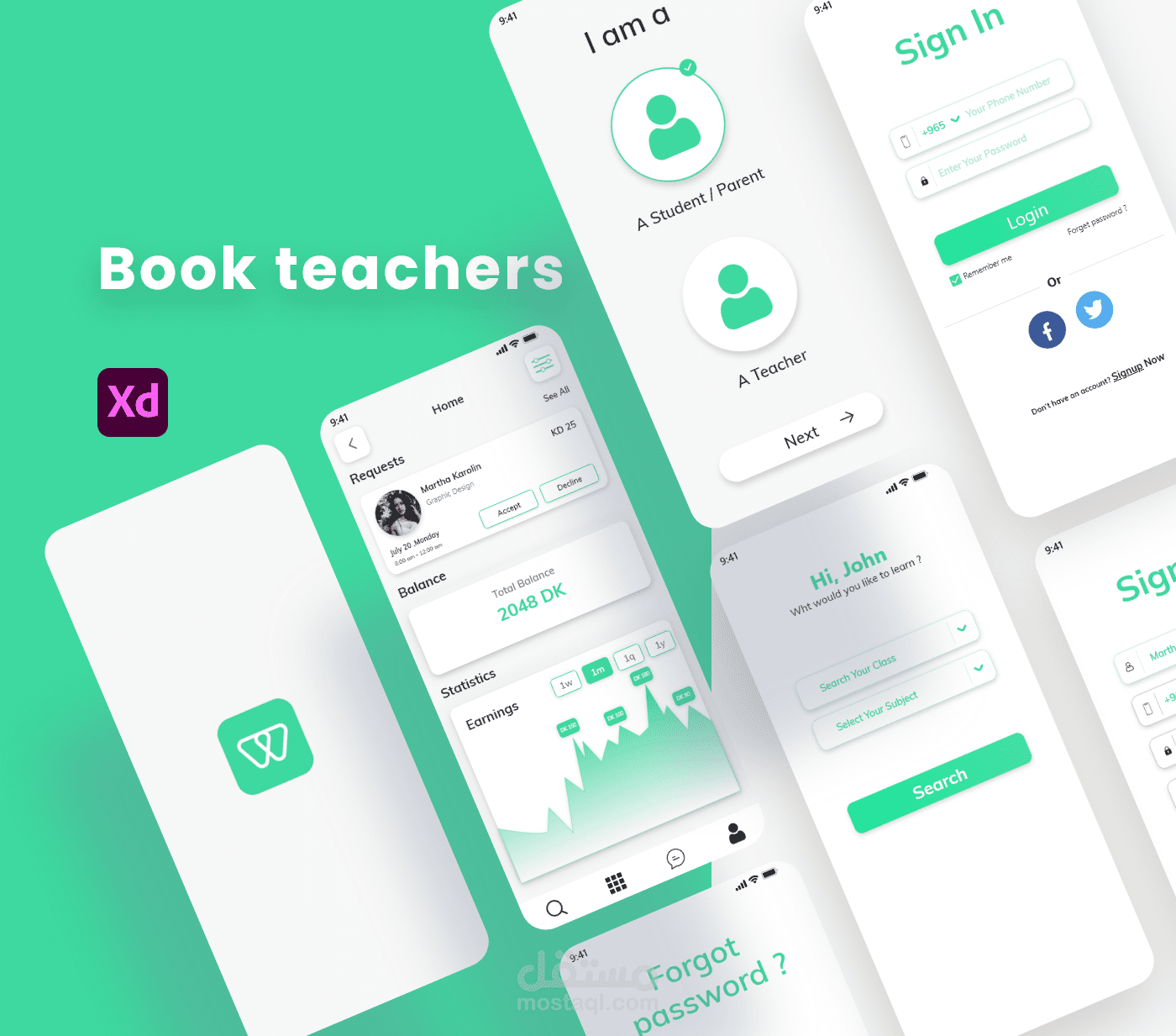 تصميم UI/UX لتطبيق حجز مواعيد  محاضرات وكورسات من الطالب للمعلم