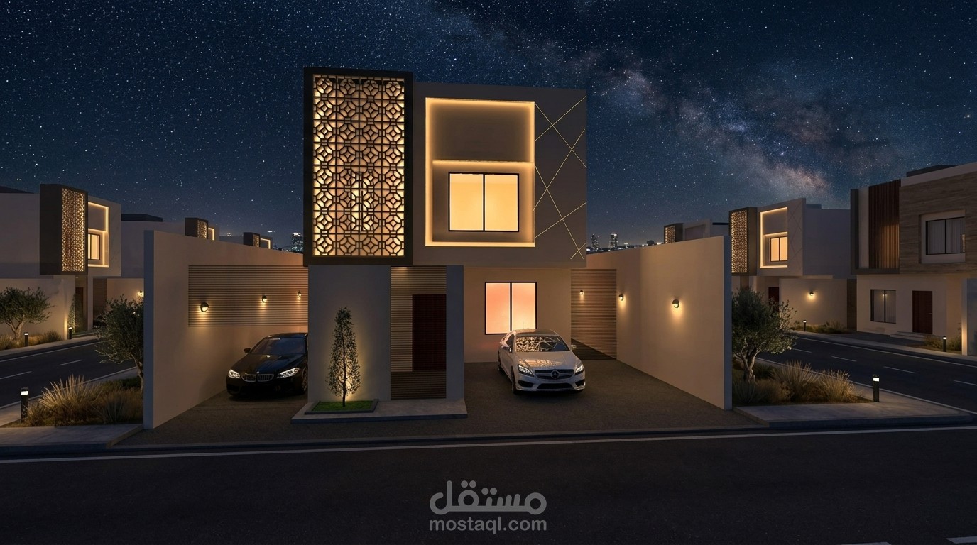 تصميم إضاءة داخلية وخارجية لفيلا