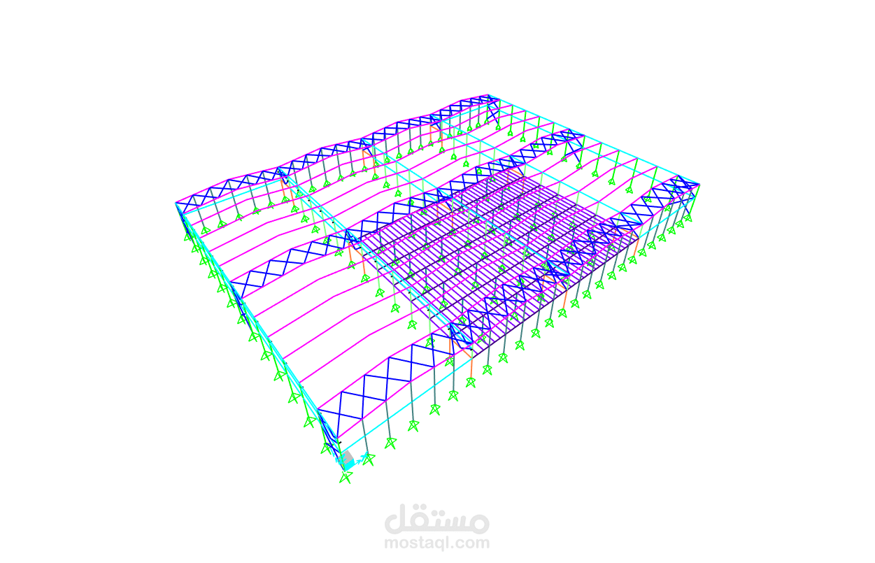 التصميم الإنشائي المبدئي لمبنى صناعي بمساحة 9200 م²