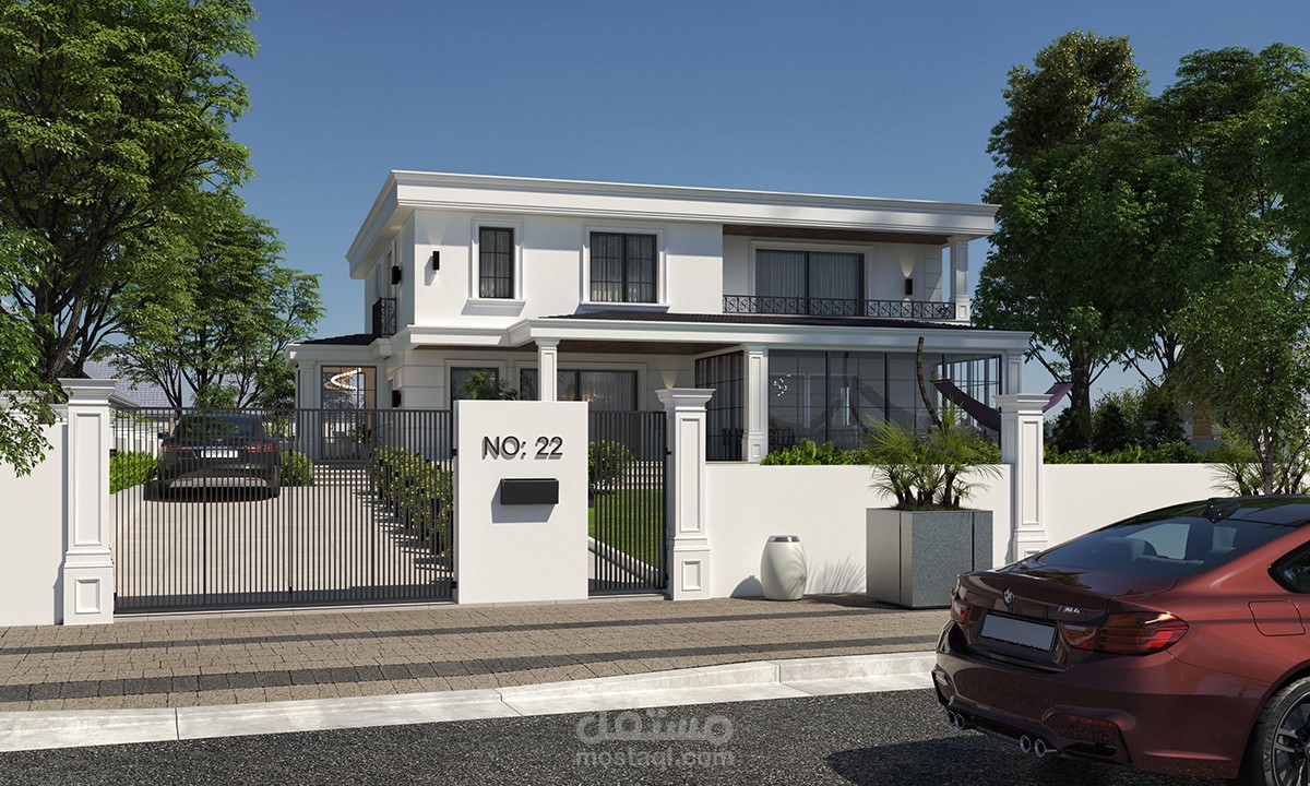 فيلا بطراز نيو كلاسيك- تصميم الواجهة مع التصاميم الداخلية؟: