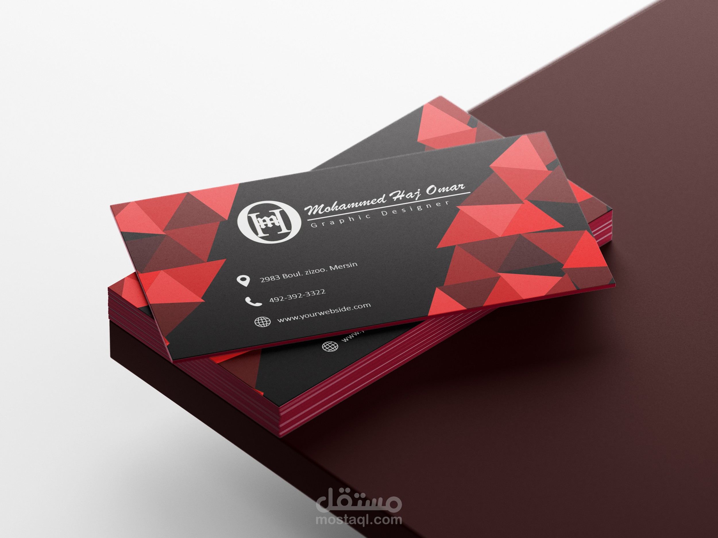 تصميم بزنس كارد اسود واحمر