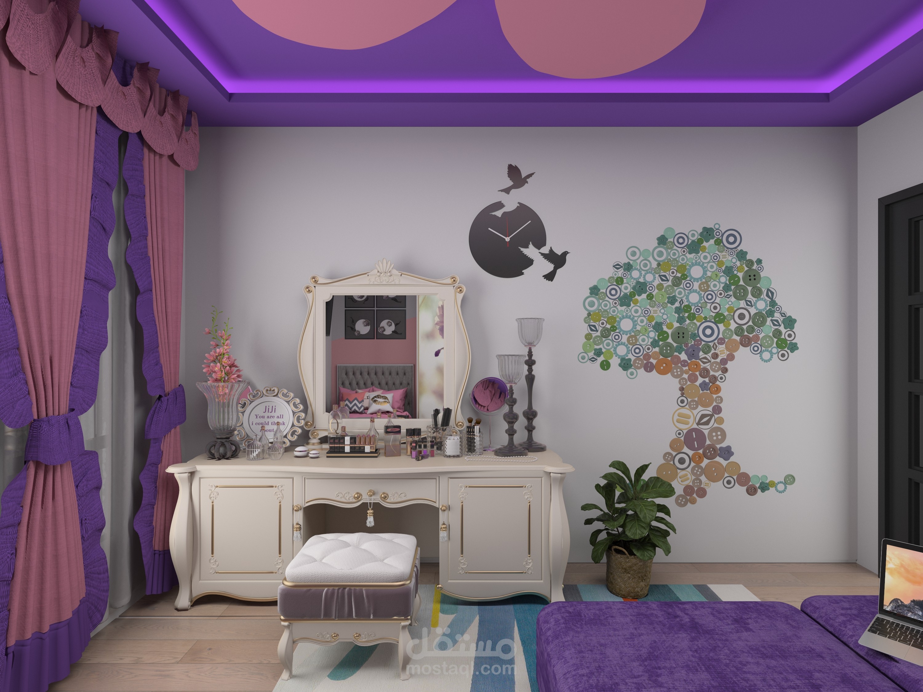 تصميم غرفة بنات مودرن