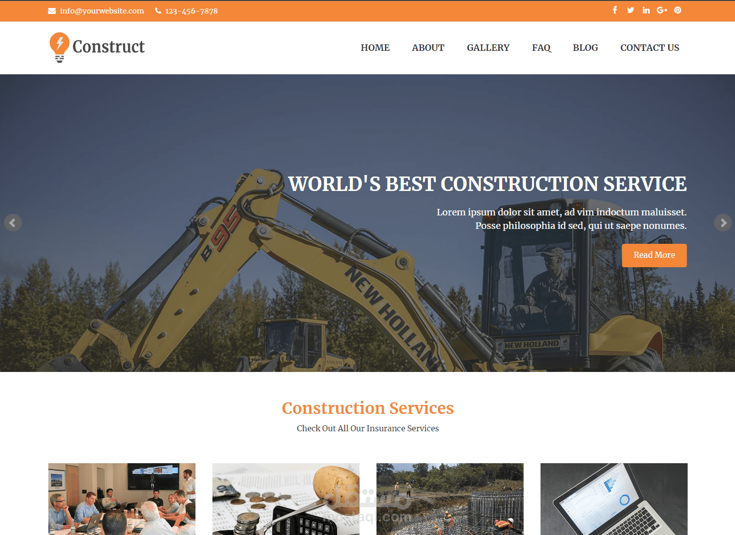 modern design for landing page for construction website in English