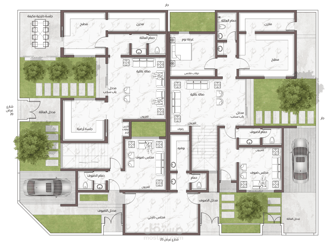 تصميم مخططات لمبنى مشترك لأخوين على نفس قطعة الأرض