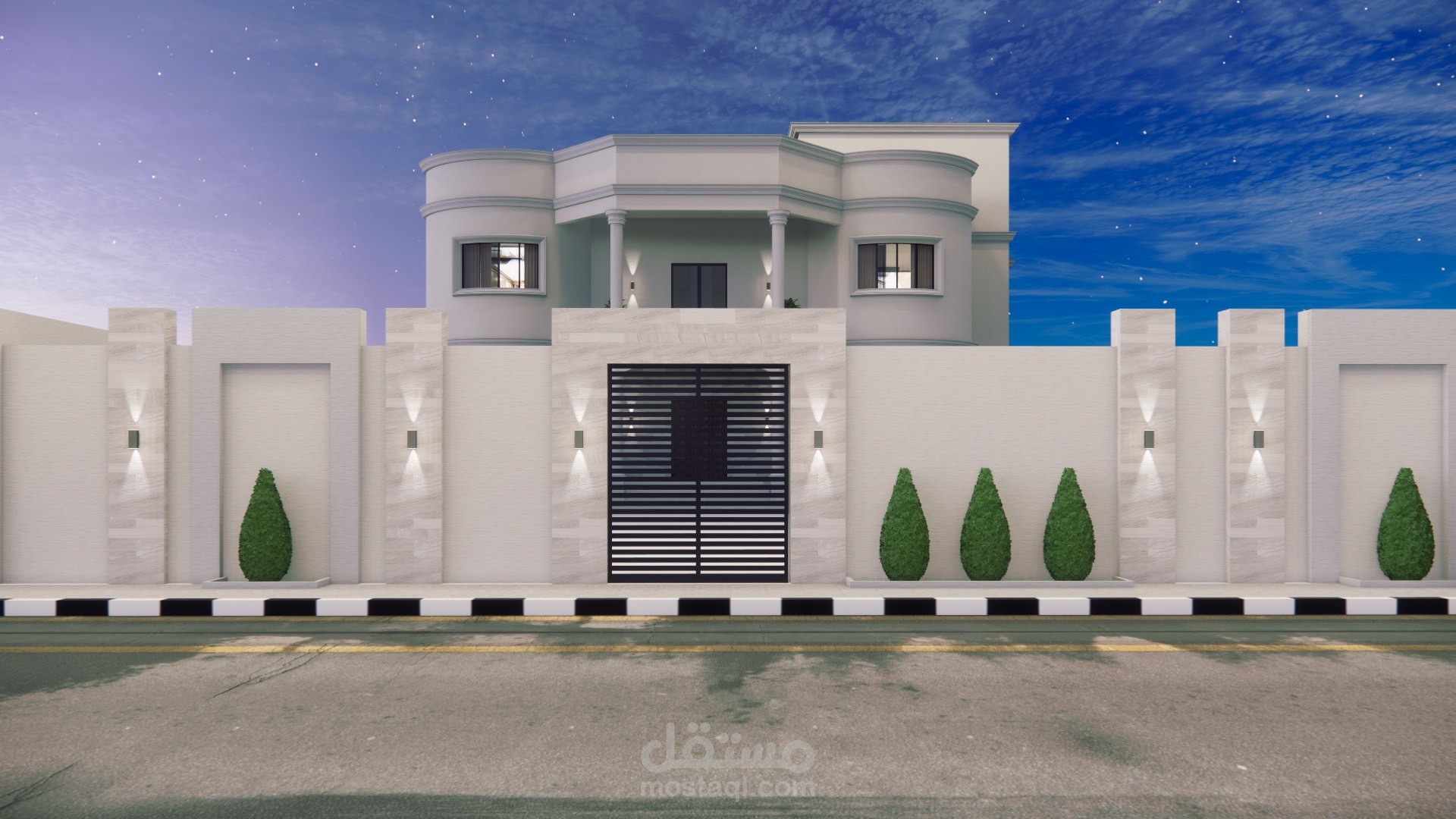 سور واجهة رئيسية لفيلا خاصة بستايل نيوكلاسيك - تصميم معماري خارجي