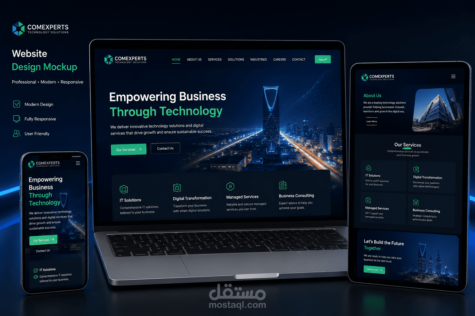 تصميم وتطوير موقع احترافي لشركة حلول تقنية وخدمات أعمال