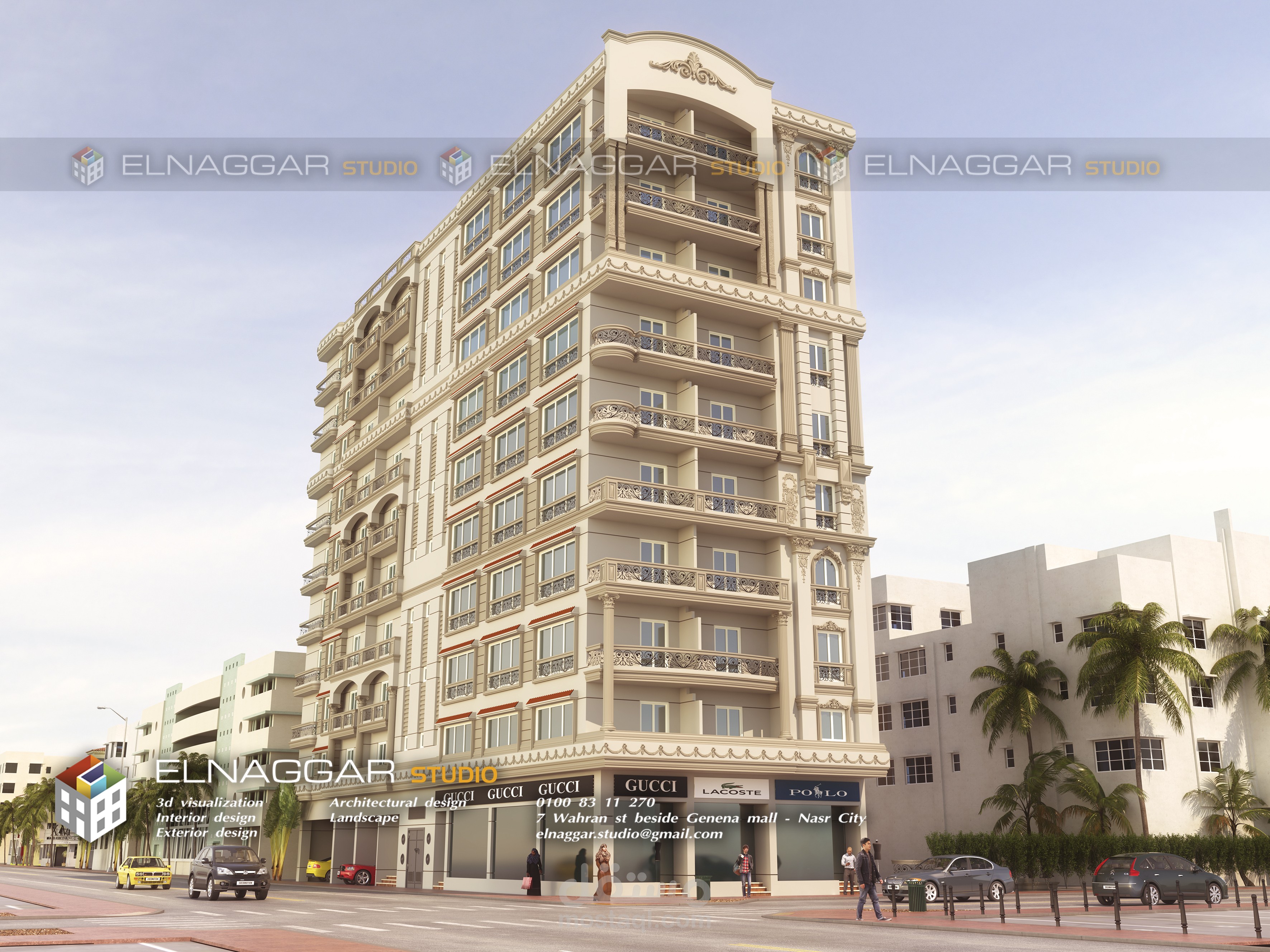 تصميم الواجهات الخارجية وإظهار المساقط الأفقية وبروشور لعمارة سكنية