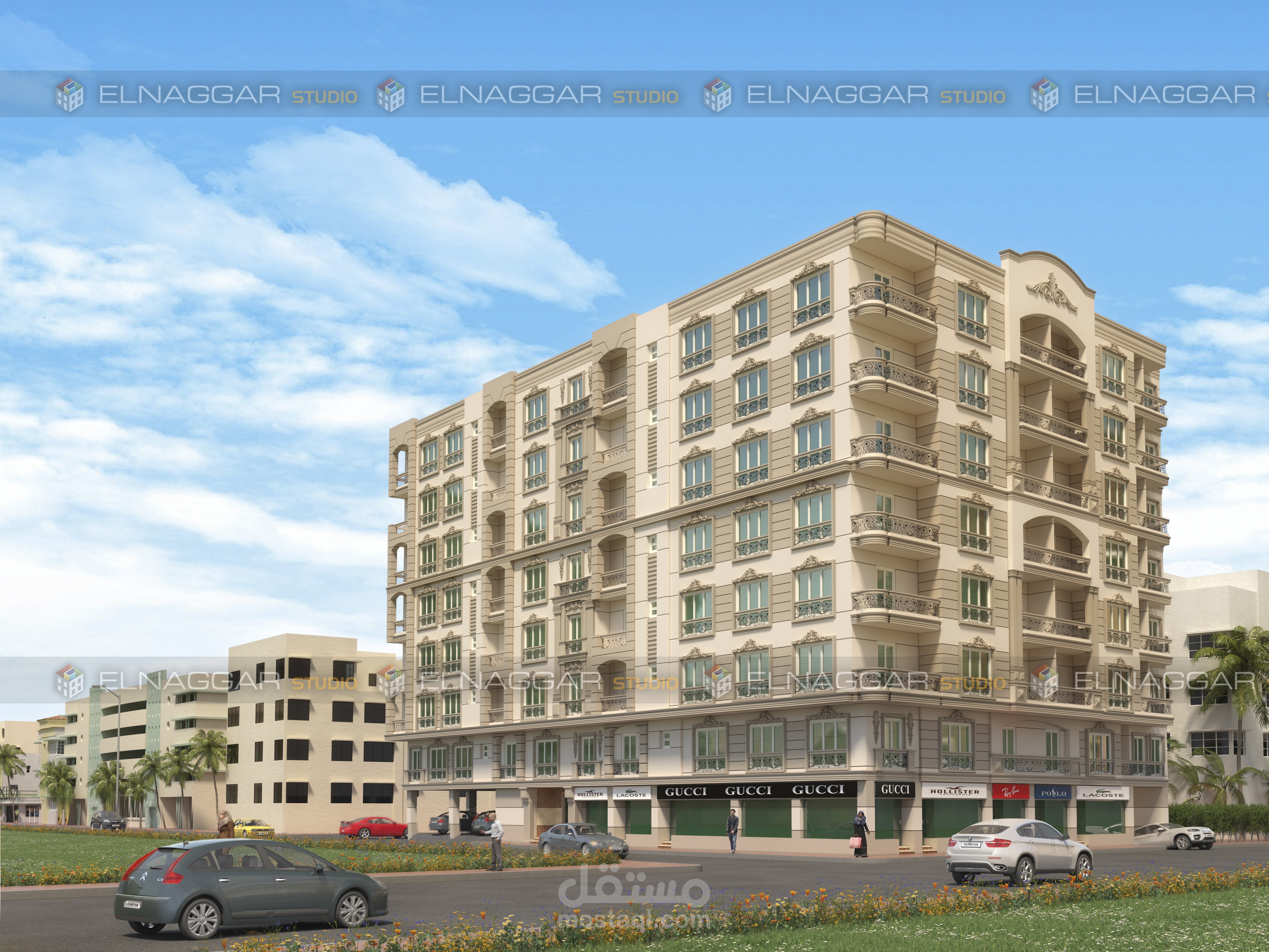 تصميم الواجهات الخارجية وإظهار المساقط الأفقية وبروشور لعمارة سكنية