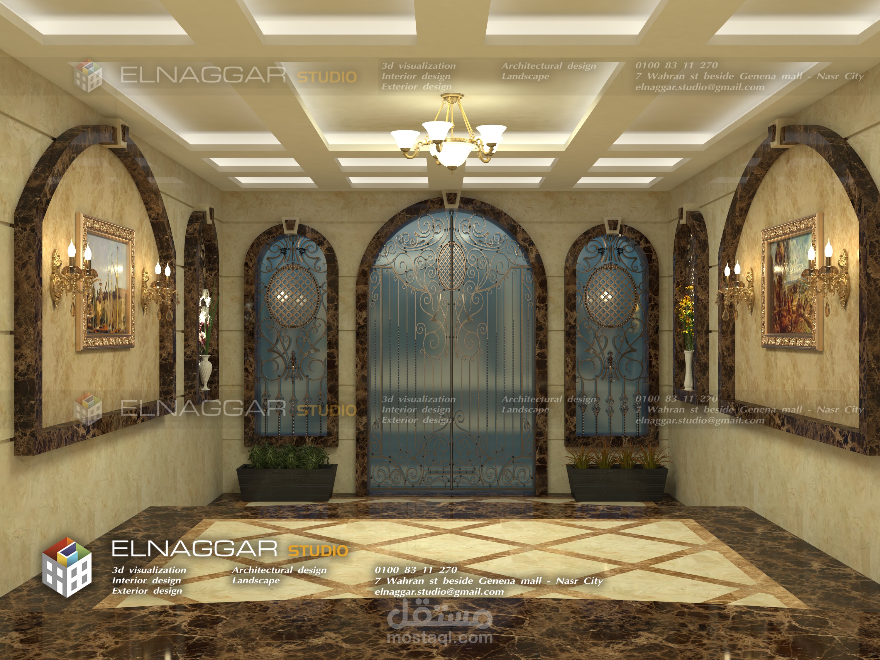 تصميم مدخل كبير لعمارة سكنية