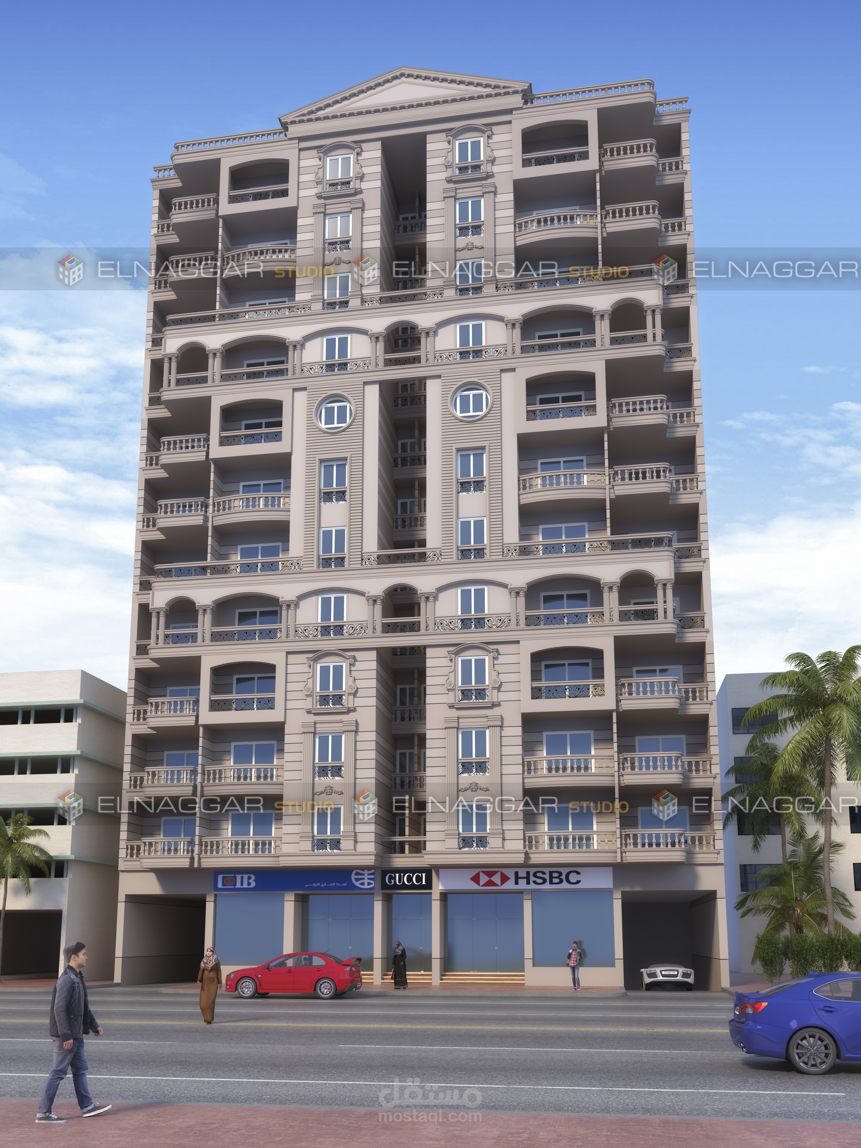 تصميم الواجهات الخارجية وإظهار المساقط الأفقية وبروشور لعمارة سكنية