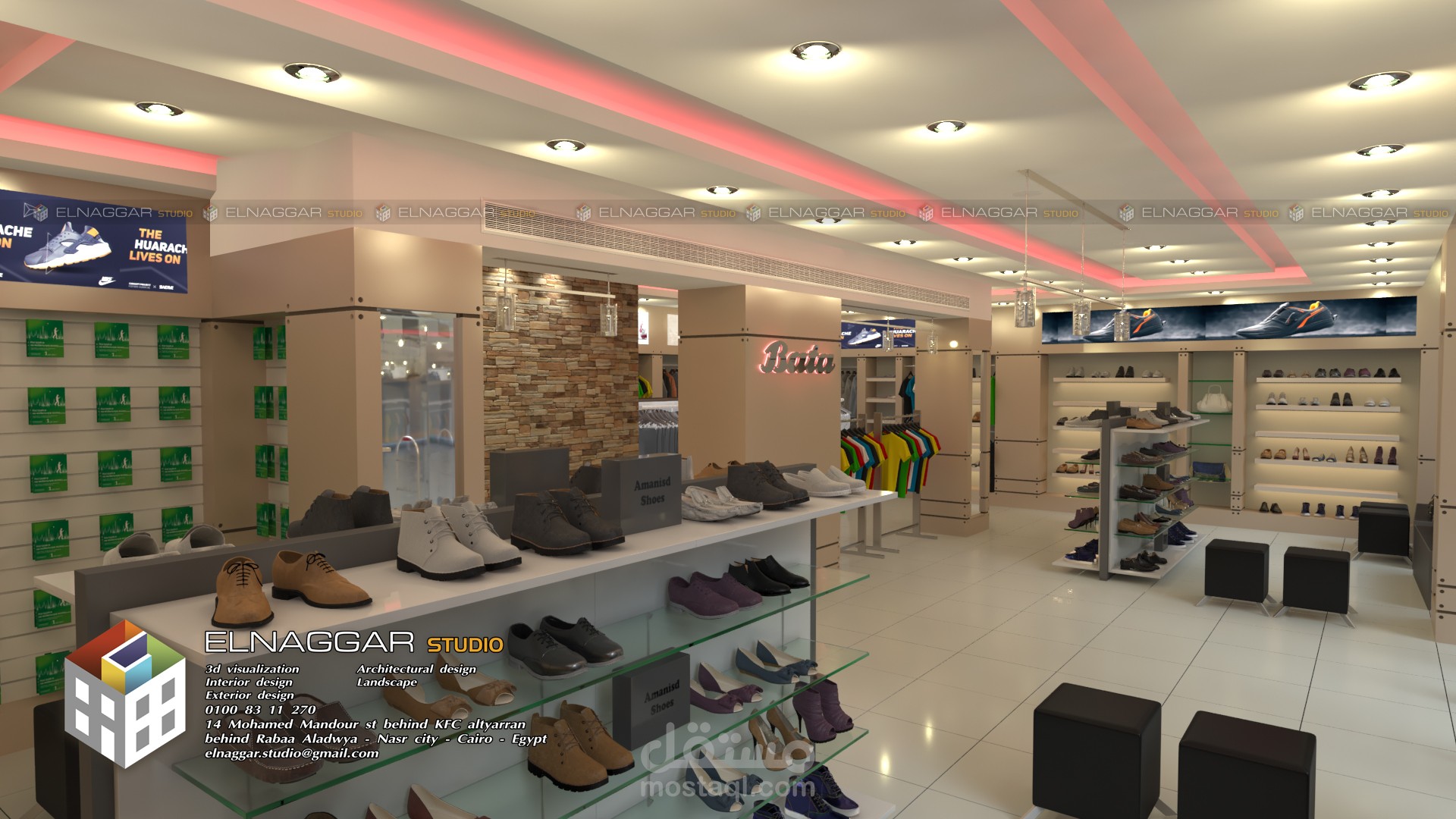 تصميم محل ملابس وأحذية