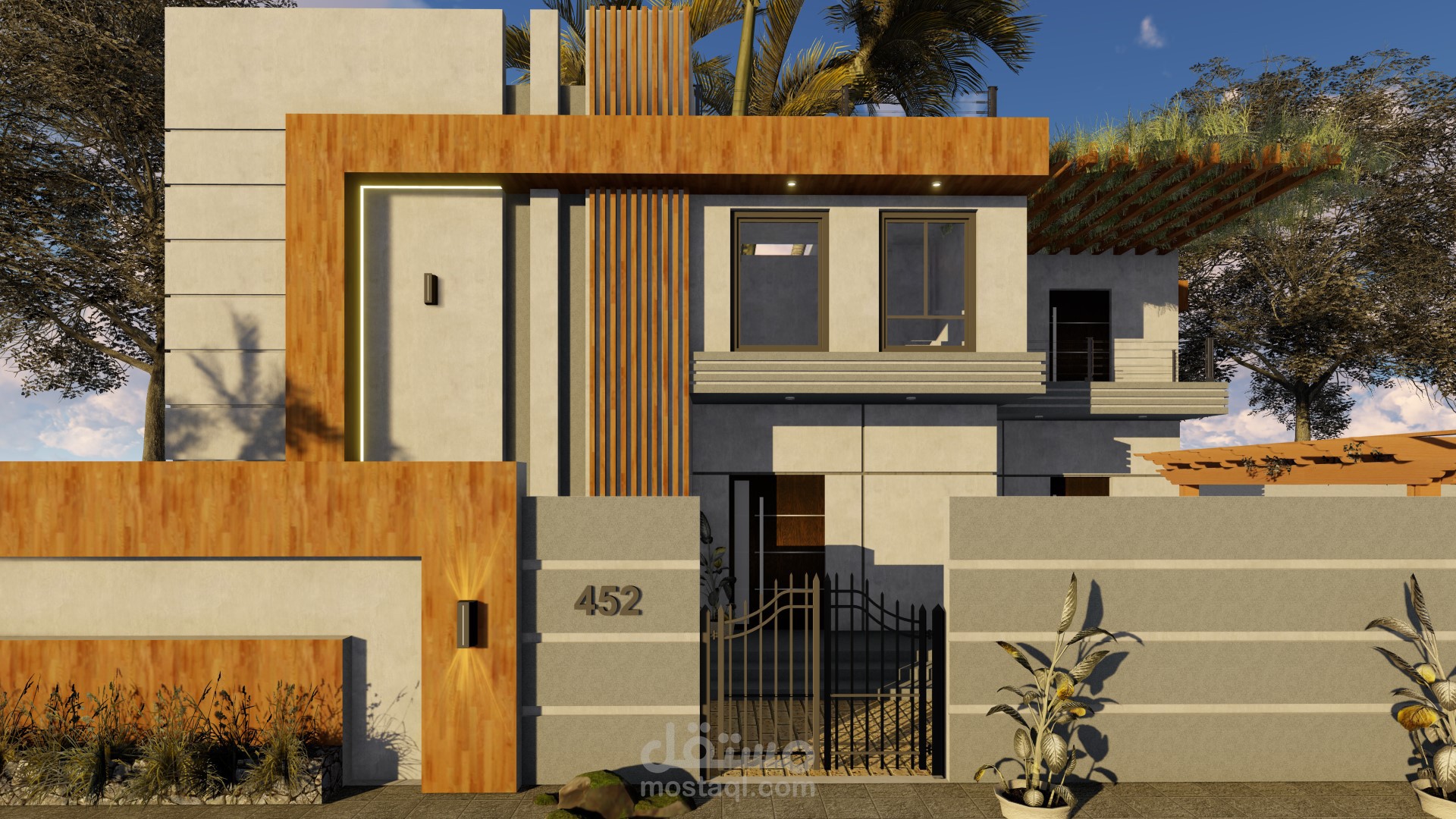 تصميم واجهة فيلا مودرن مع سور في السعودية