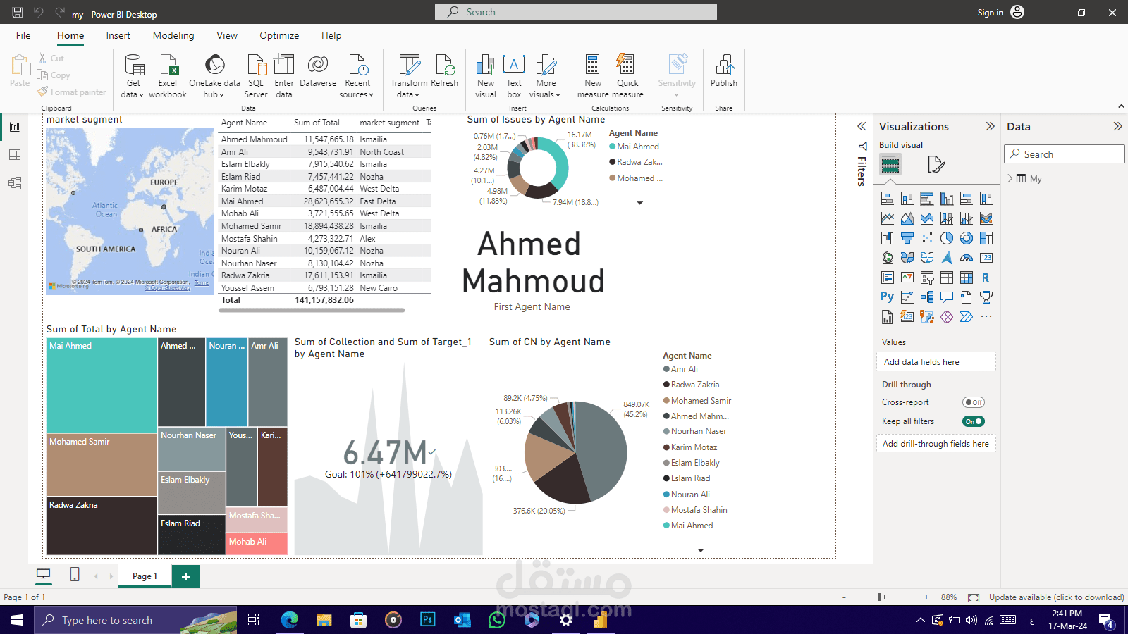 عرض البيانات عن طريق power bi