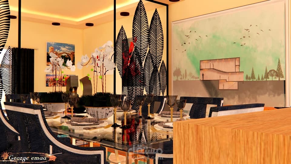 تصميم داخلي لغرفة معيشة وطعام