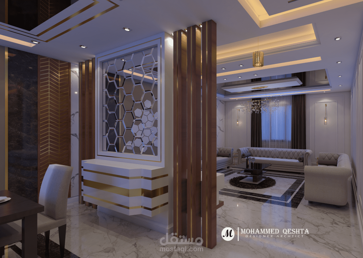 تصميم مودرن معاصر لغرفة معيشة بفيلا بالسعودية