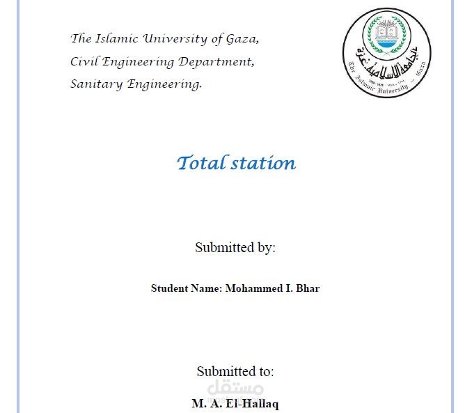 إعداد بحث لمساق جامعي عن جهاز التوتل ستيشن (TOTAL STATION) باللغة الإنجليزية