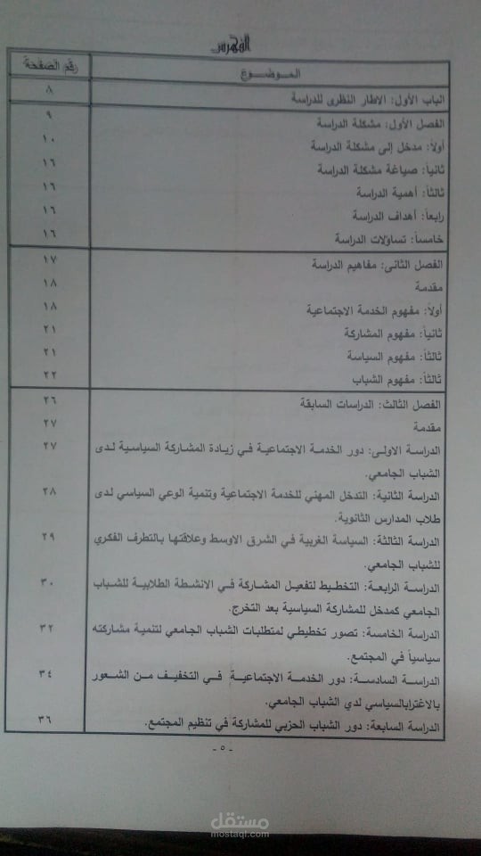 بحث اجتماعي مطبوع بعنوان "المشاركة السياسية لدى الشباب الجامعي"
