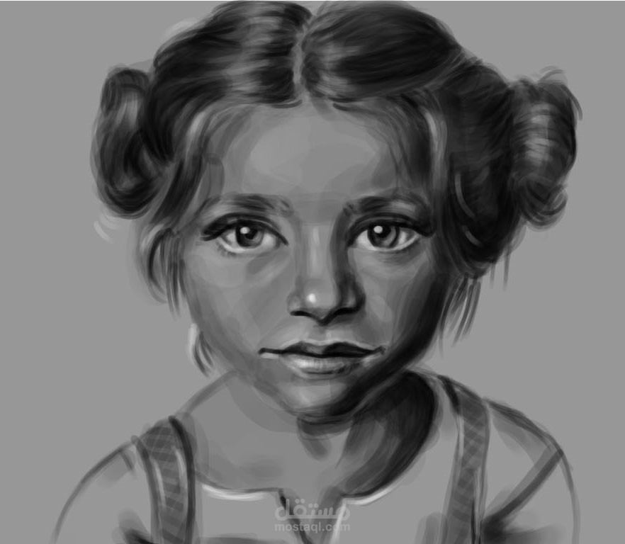 رسم بورتريه لفتاة ابيض و اسود دجيتال بالفوتوشوب