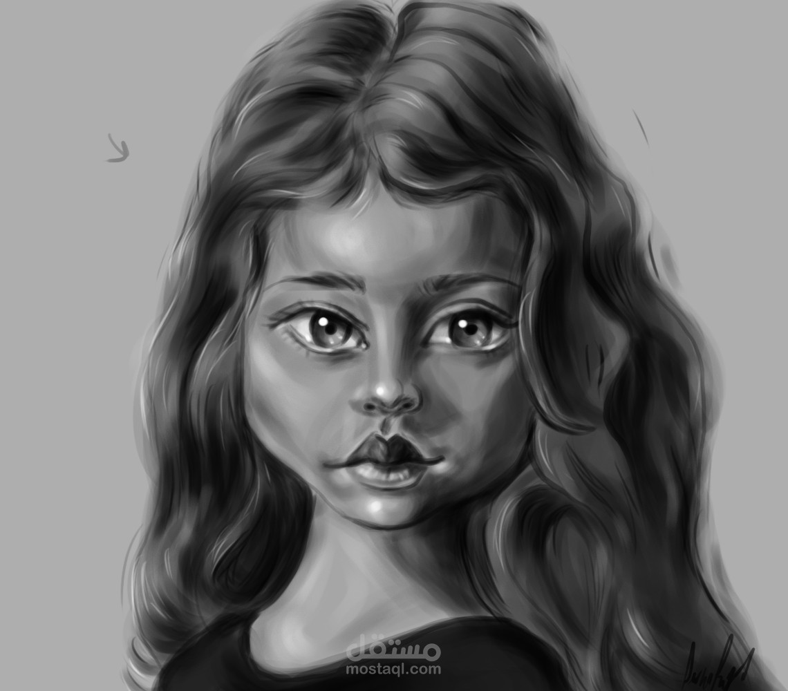 بورتريه دجيتال ابيض و اسود لفتاة صغيرة