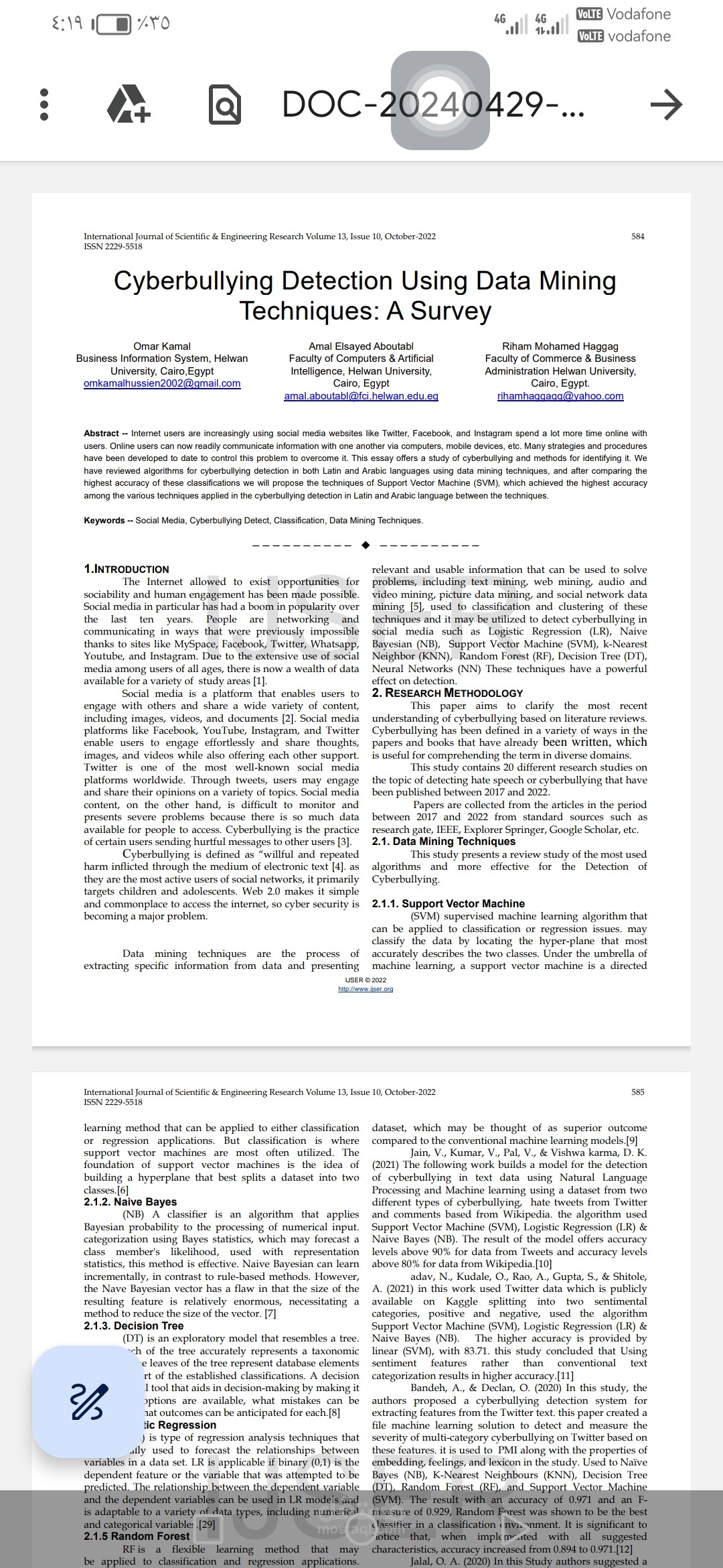 Cyberbullying Detection Using Data Mining  Techniques: A Survey