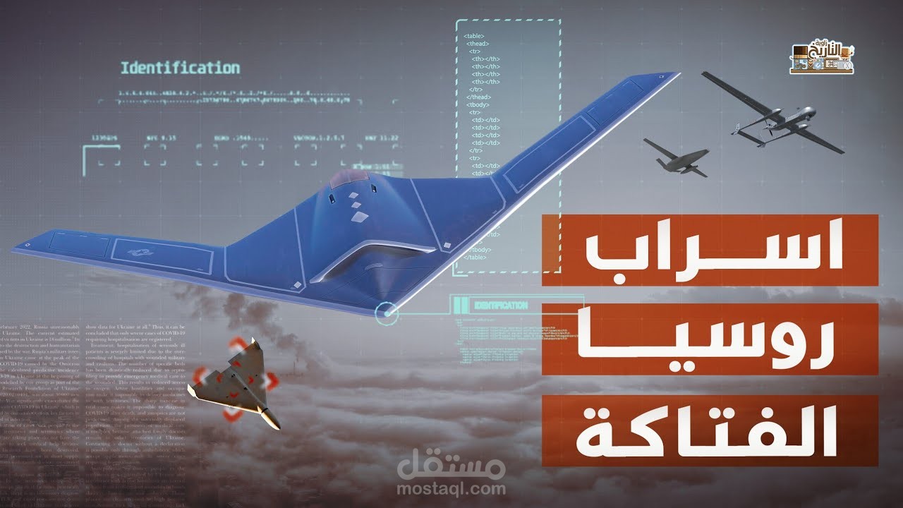 صورة مصغرة من تصميمي لقناة زاوية التاريخ عن الطائرات المسيرة الروسية