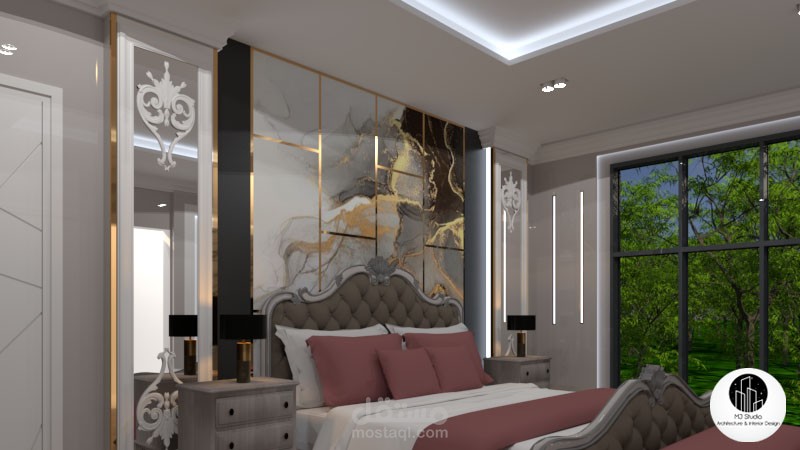 تصميم غرفة نوم رئيسية على طراز نيو كلاسيك