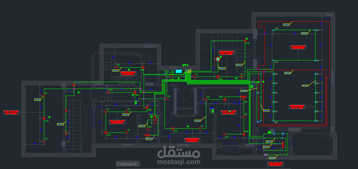 تصميم وشوب دروينج لنظام الإضاءة كامل لمشروع فيلا سكنية تتكون من خمس طوابق