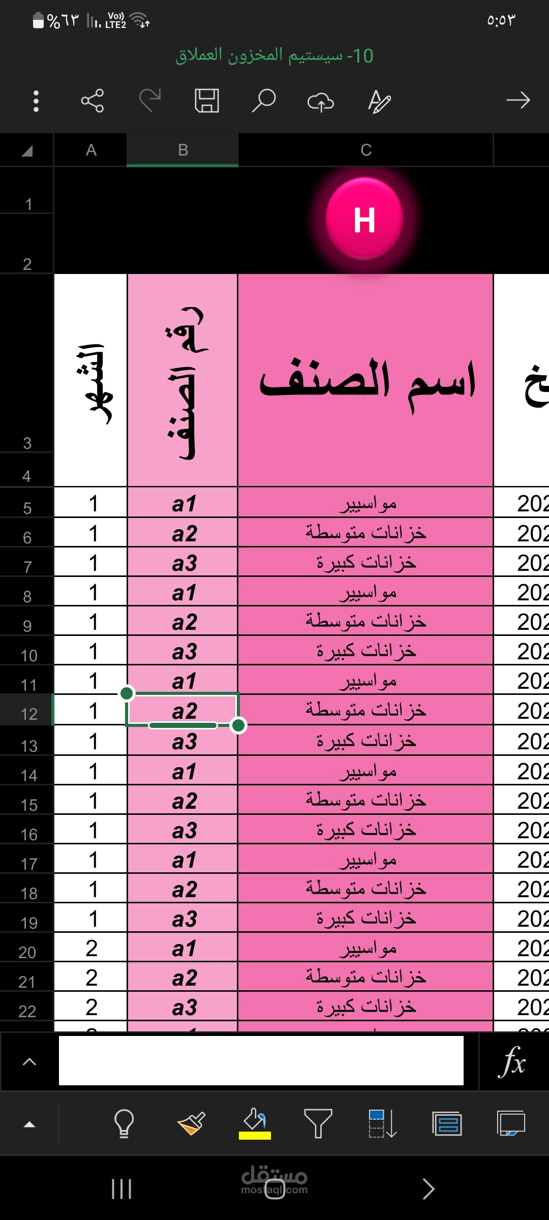 ادخال بيانات مخزون عملاق