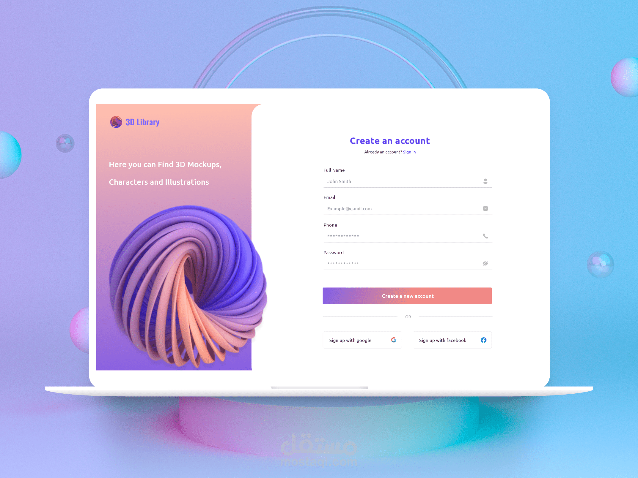 Sign up web page