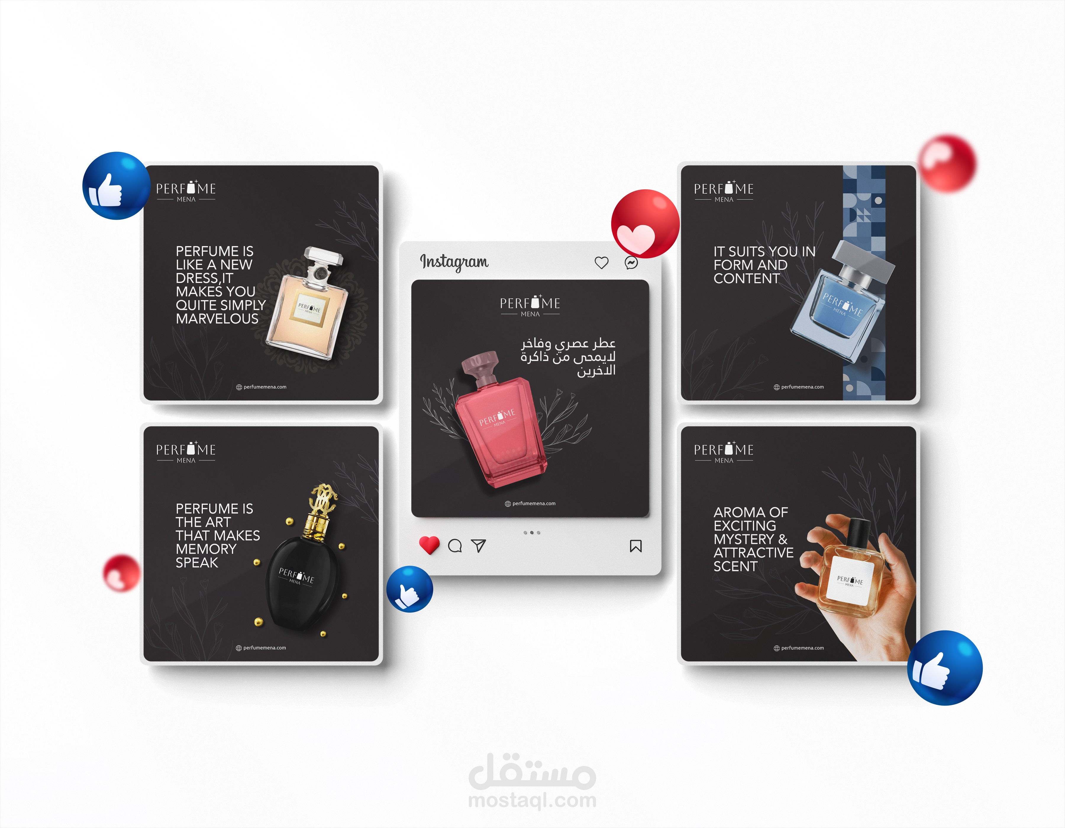 مجموعة تصاميم سوشيل ميديا لعطور Mena
