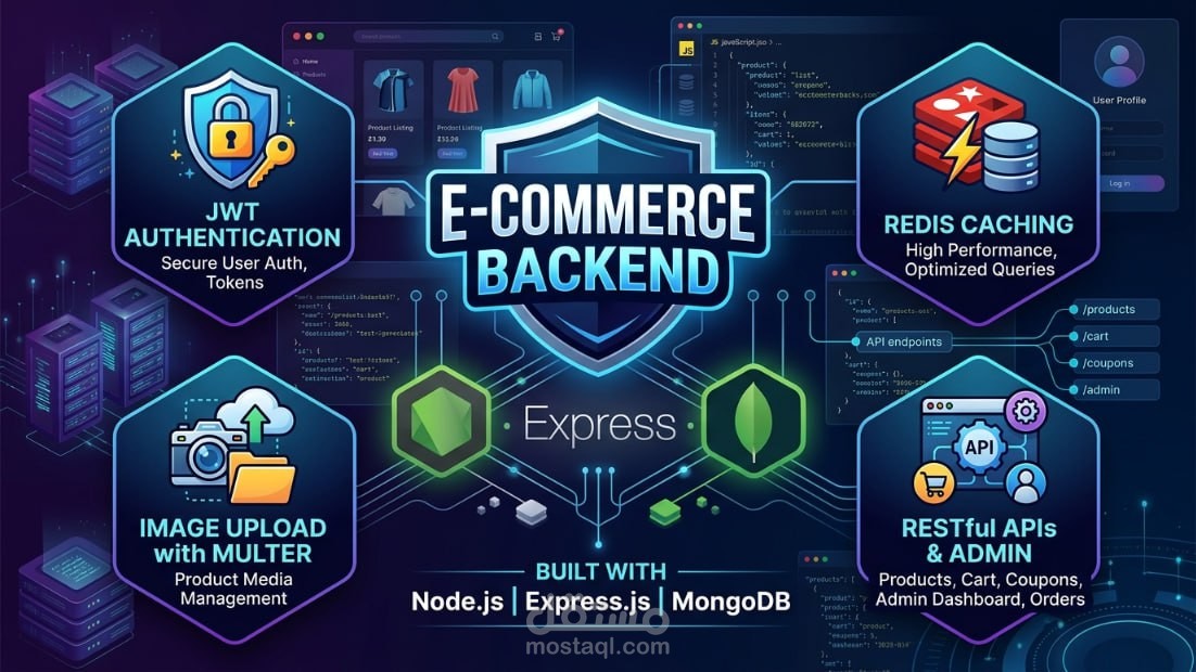 تطوير نظام Backend لمنصة تجارة إلكترونية باستخدام Node.js و Express.js و MongoDB