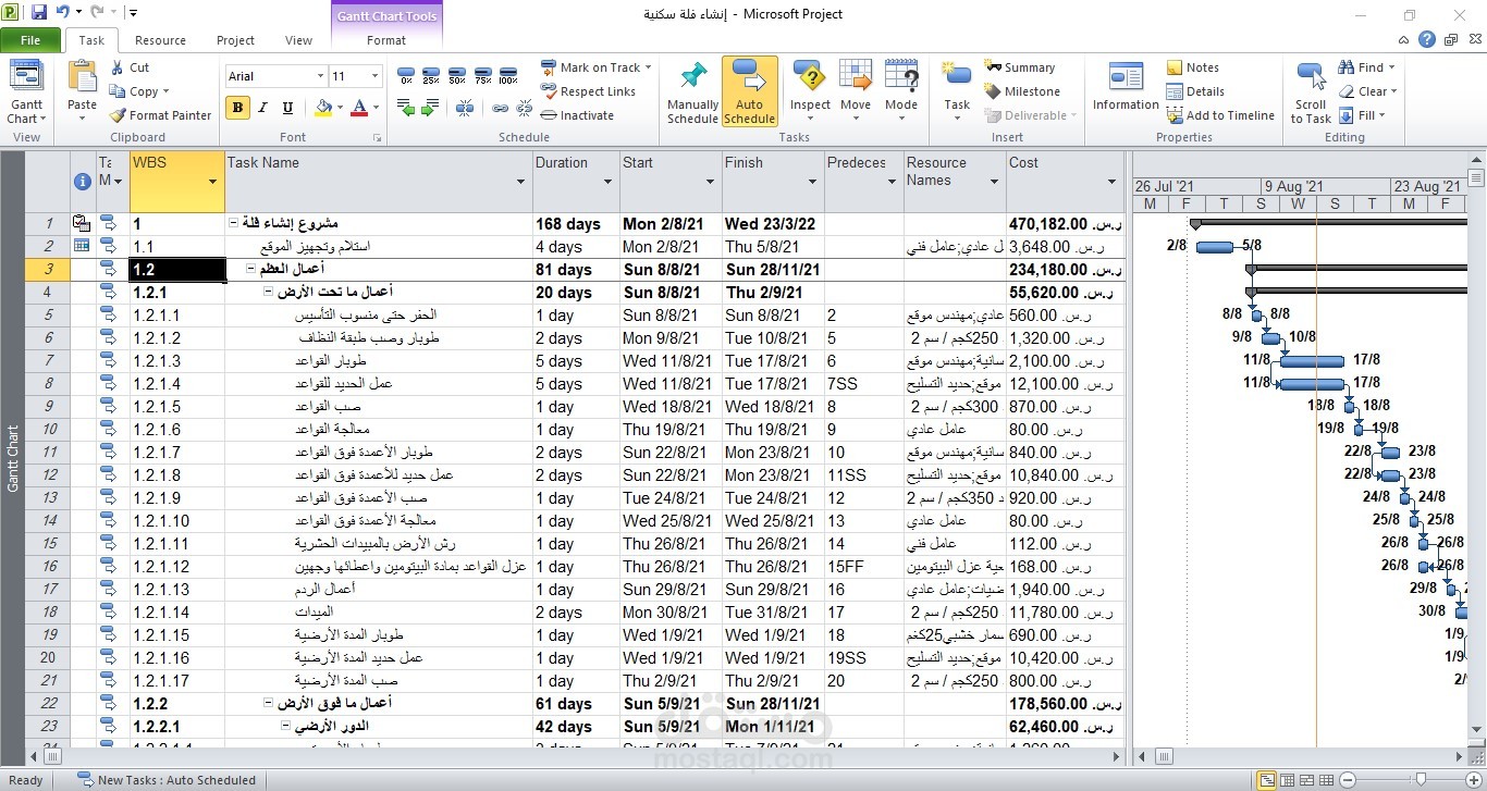 عمل جدول زمني باستخدام برنامج MS Project