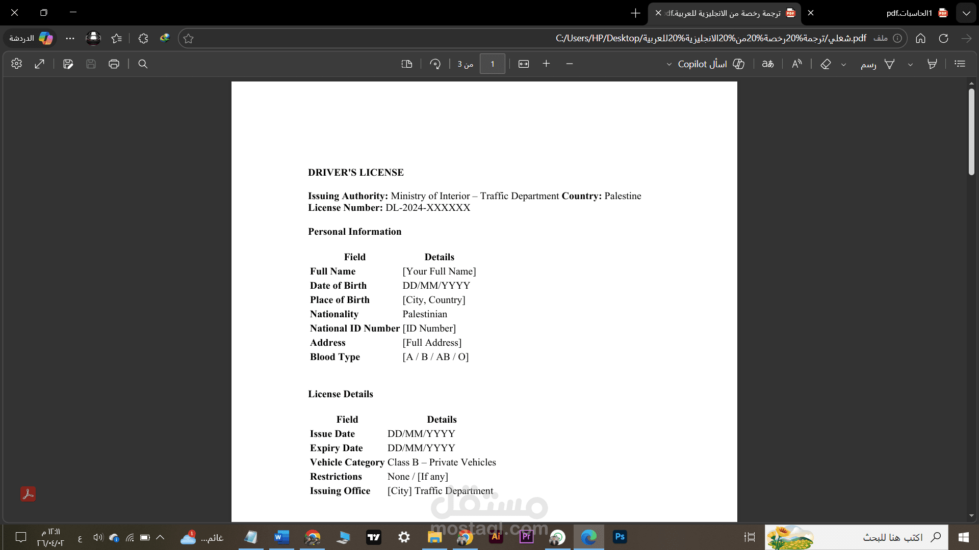 ترجمة رخصة سواقة