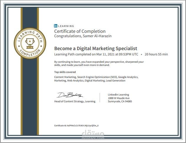 شهادة كورس تسويق الكتروني شامل LinkedIn