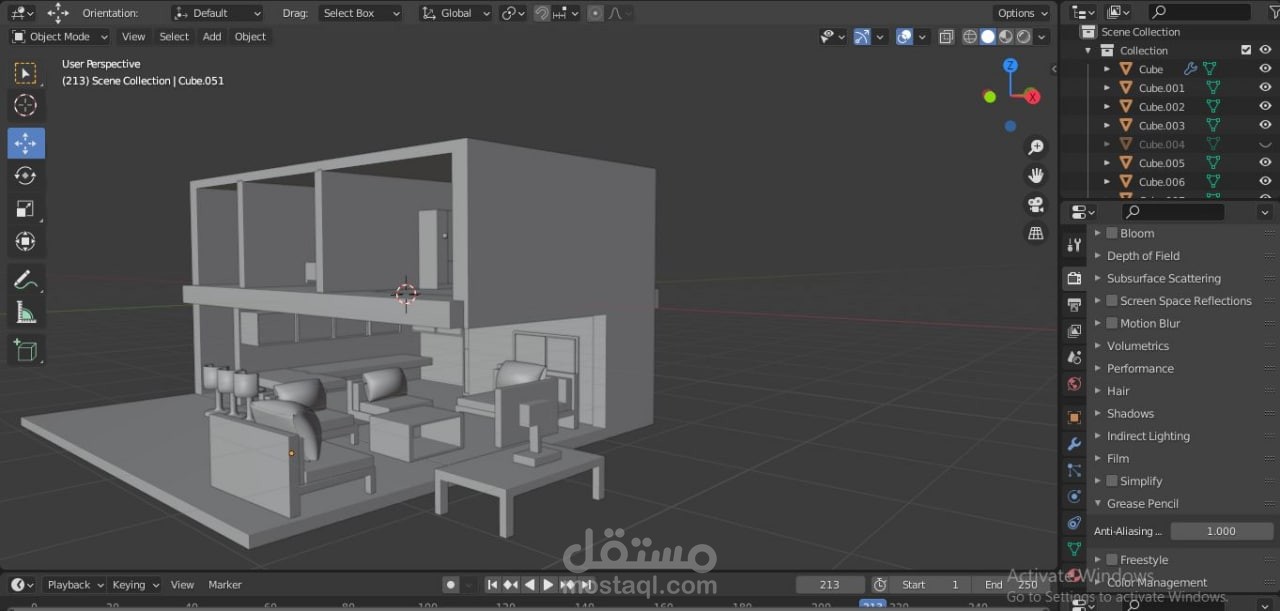 تصميم 3D بواسطة بلندر blender تصميم داخلي بسيط
