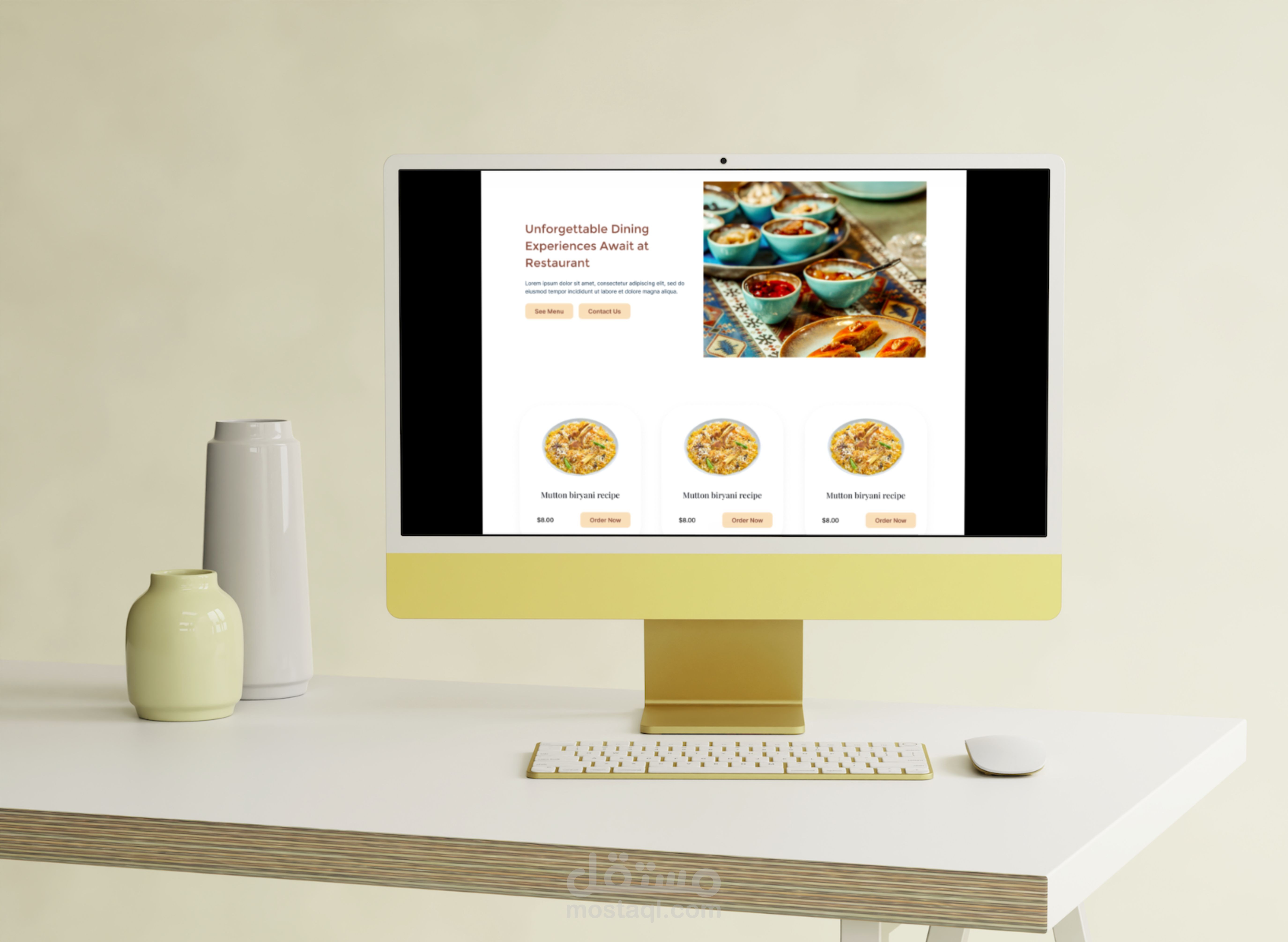 تصميم UI/UX لصفحة هبوط + مينو لمطعم